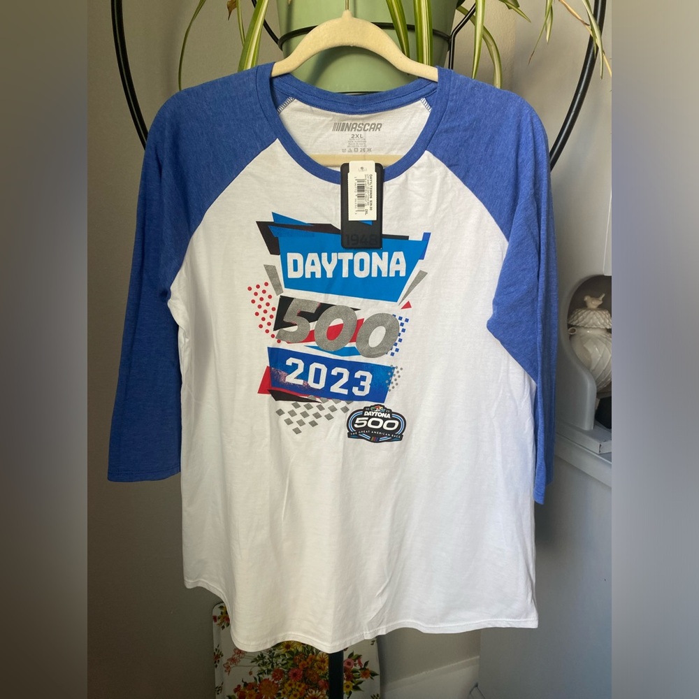 Daytona 500 Women’s 2XL Raglan Shirt - Blue and White NWT 2023